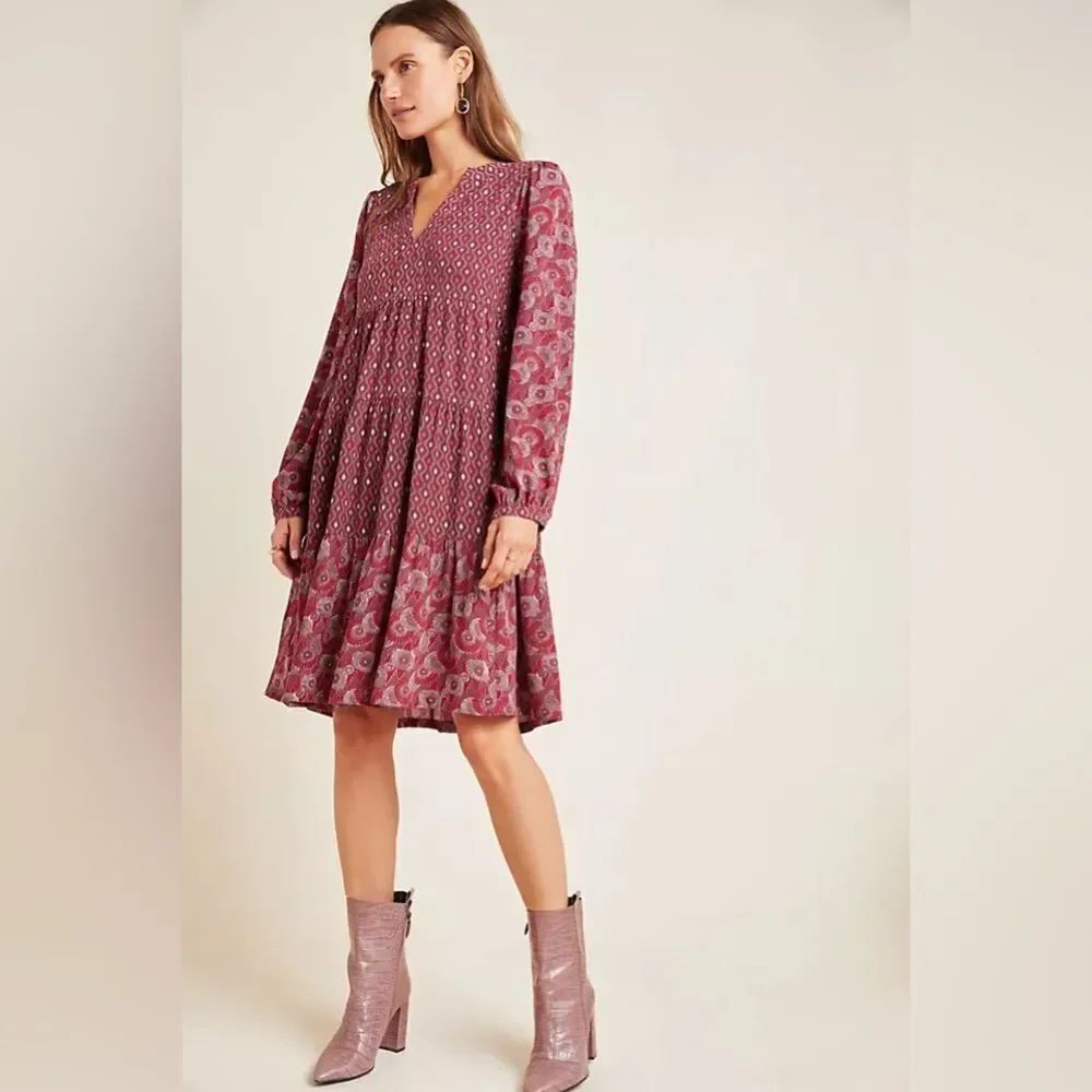 Maeve Anthropologie Women Amber Tiered Peasant Knee Length Dress Size XS Red